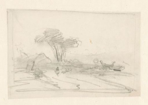 Sketch of a landscape with a tree and a boat