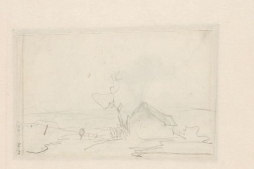 Sketch of a landscape with a house and a tree
