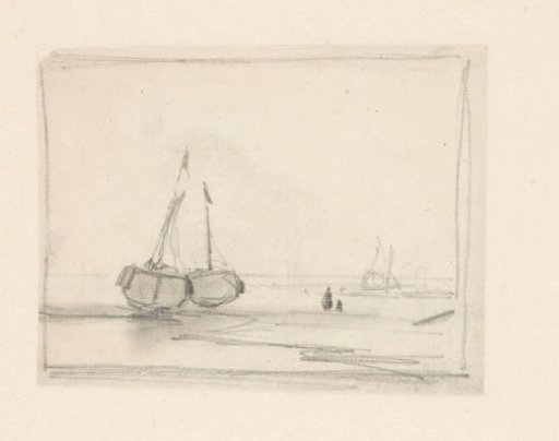 Sketch of fishing boats on the beach