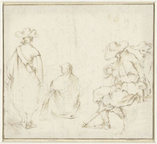 Sketch sheet with a standing and several seated figures