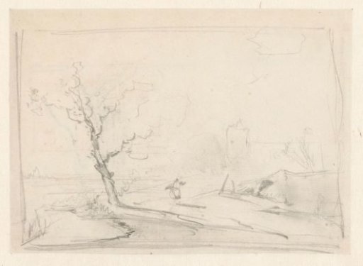 Sketch of a landscape with a tree by the water