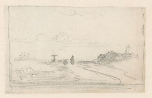 Sketch of a country road with low houses on the right