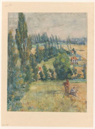 Landscape with resting farmer by a horse