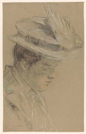 Woman with hat, looking down