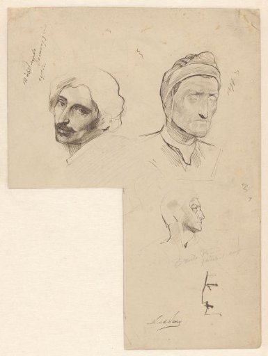 Study Sheet with a Portrait of Caravaggio and Busts of Dante and Brutus