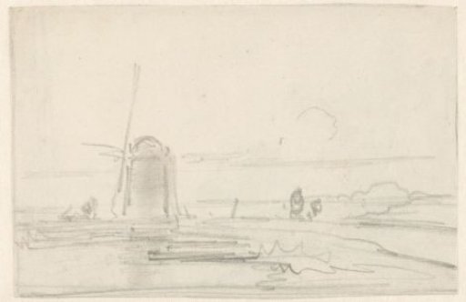 Sketch of a landscape with a mill by the water