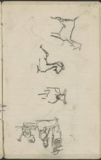 Study sheet with goats and three figures
