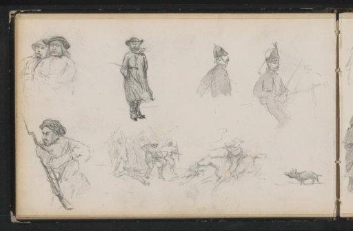 Study sheet, among others with fighting troops