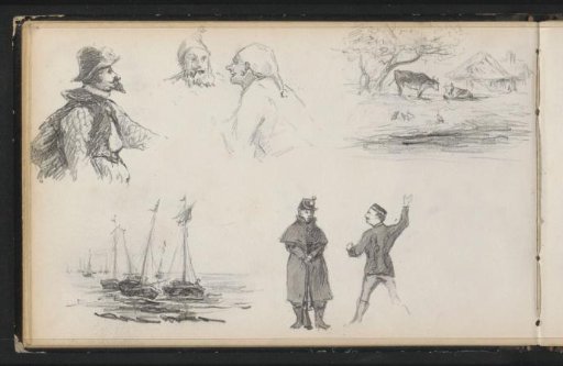 Study sheet, among others with sailing ships
