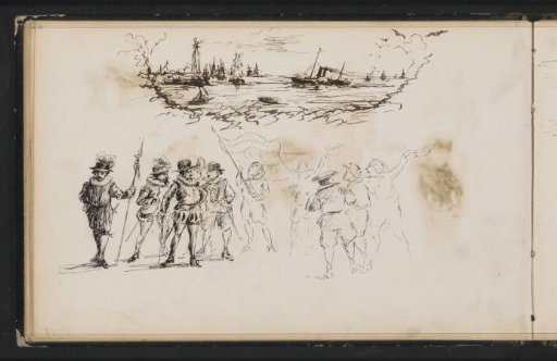 Study sheet, among others with sailing ships