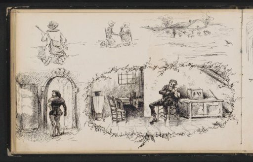Study sheet, among others with a man playing the violin