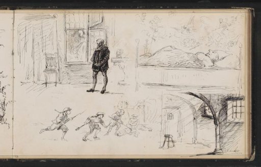 Study sheet, among others with a man in seventeenth-century costume