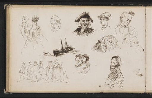 Figure studies and a sailing ship