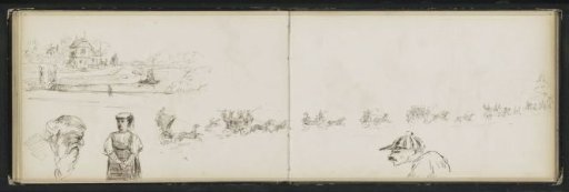 Study sheet, including an estate by a river