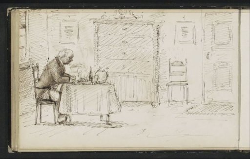 Praying man at a set table