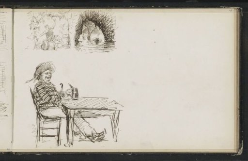 Man with a pipe at a table
