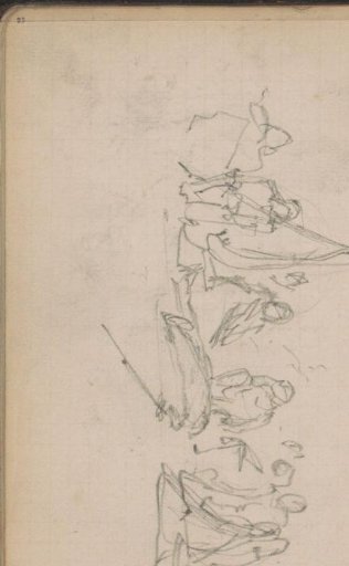 Kneeling figures around a lying man with a sword