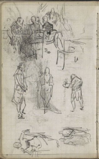 Group of figures at a café table