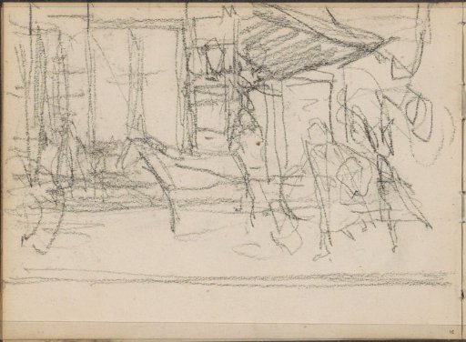 Street with figures and a horse