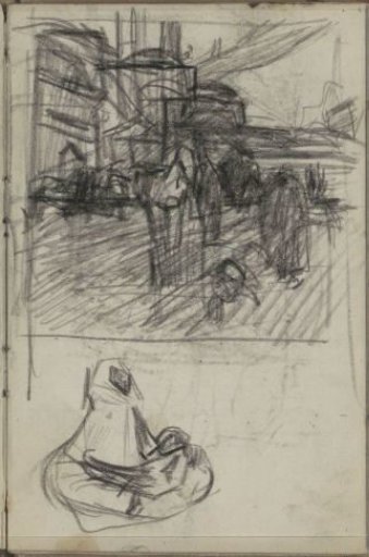 Study sheet, including a street with figures