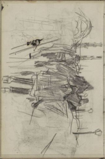 Figures on a Road with Street Lamps