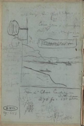 Study sheet with landscape and notes