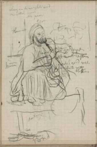 Seated man in Oriental dress with a water pipe
