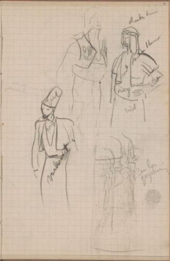 Three Figures in Oriental Dress with Headgear and a Study