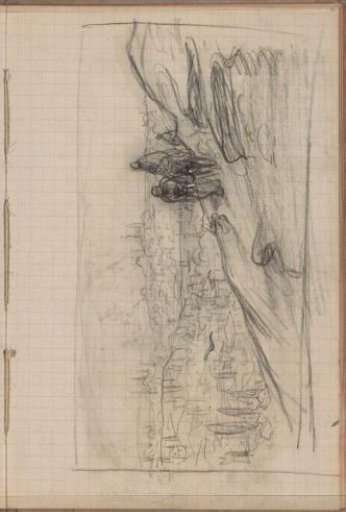 City view with figures on a path