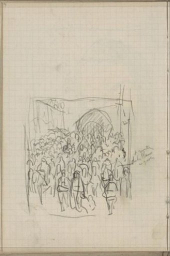 Procession of figures at a portal