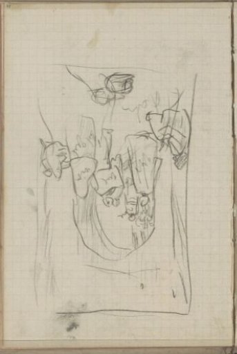 Standing and seated figures at a portal
