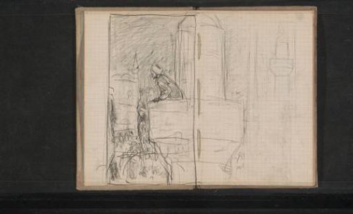 Man on a Balcony of a Minaret Looking Out Over a Street