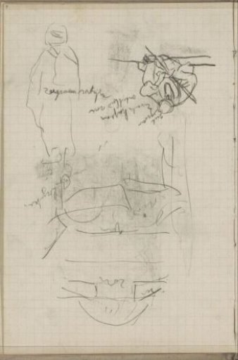 Study sheet, among others with a seated figure with a staff