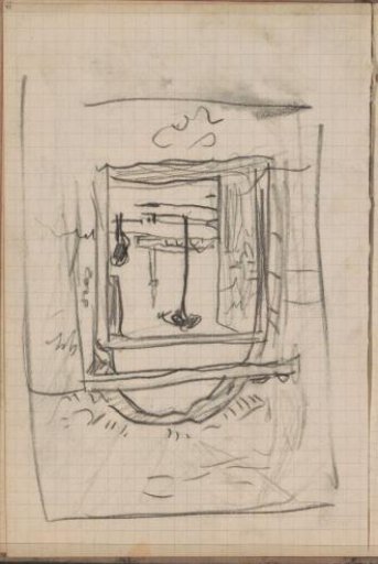 Landscape with palm tree and minaret seen through a portal