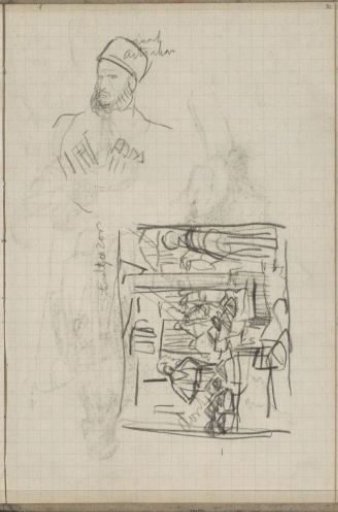 Figures in a courtyard, possibly a market