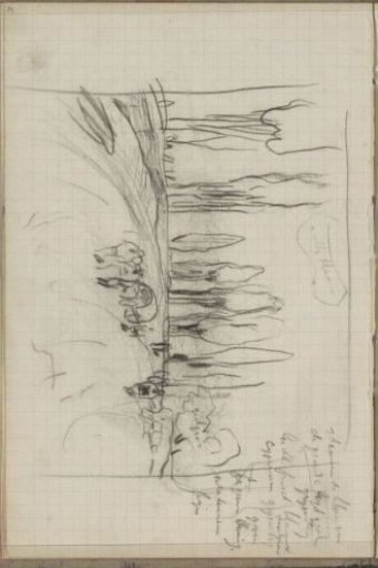 Figures with a cart on a country road with cypress trees