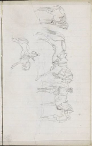 Indians with saddled horses, including one rider