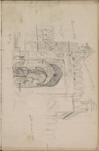 Elephant at a gate with a pointed arch