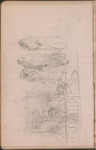 Three Indian women sitting by a balustrade