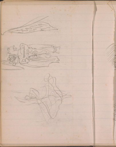 Dancer, figures on an elephant and a flag