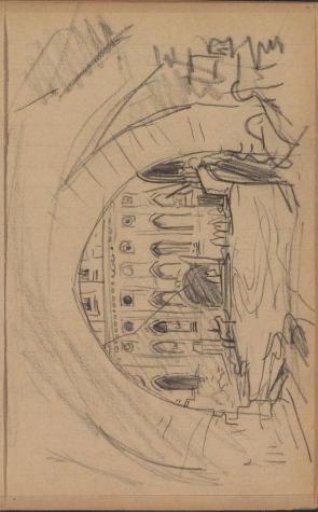 Figure at a gate leading to a courtyard