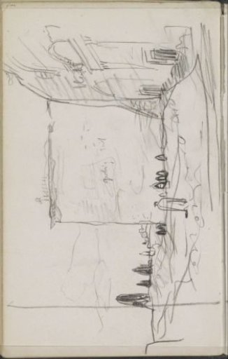 Figures at a building