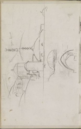 Architectural studies, including a tower spire