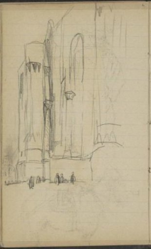 Figures at the Facade of a Building, Possibly a Mosque