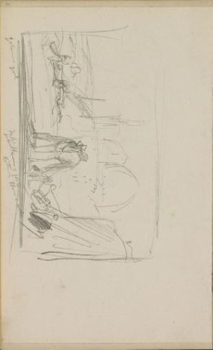 Seated and standing men and a camel by the Citadel of Cairo