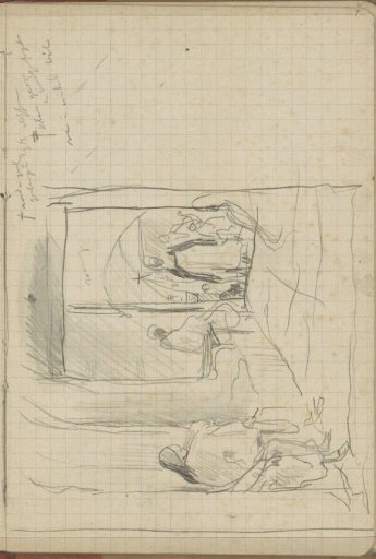 Alley with seated figures in a niche