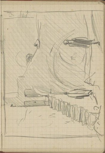 Street with figures near a bridge