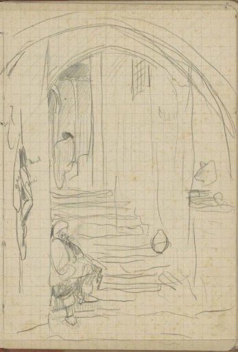 Alley with a man sitting on a step