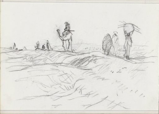 Desert Landscape with Water Carriers and a Figure on a Camel