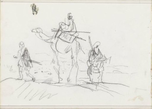 Desert Landscape with Figures on a Camel and Donkey